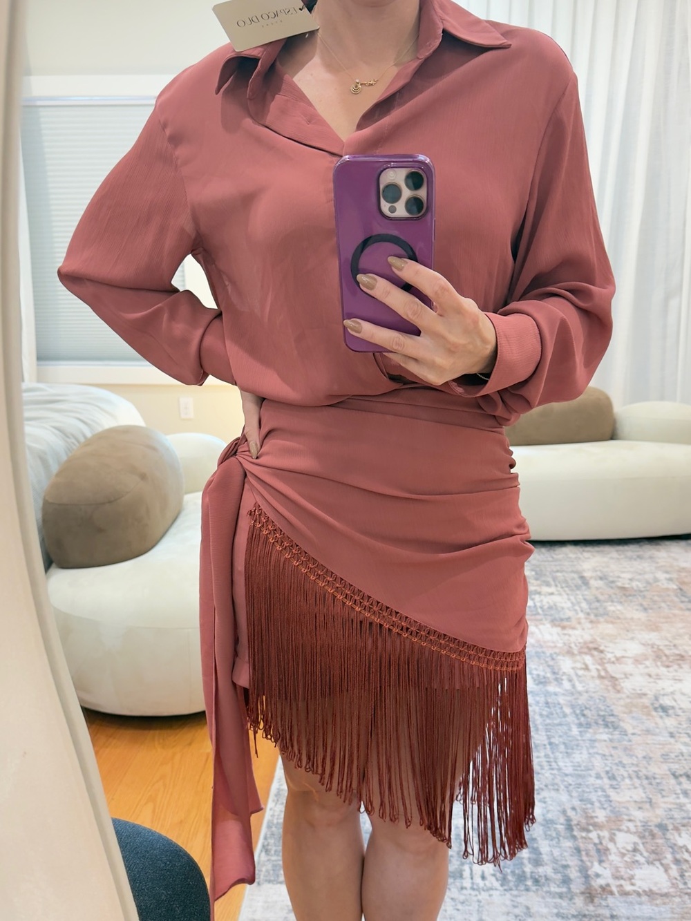 Brazilian 2 Piece Set Blouse & Fringe Wrap Skirt – Size P/Small